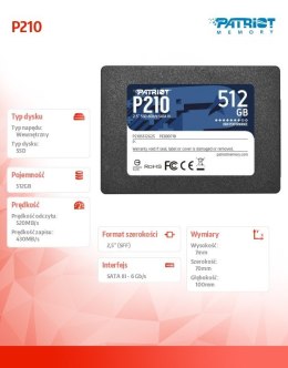 Dysk SSD 512GB P210 520/430 MB/s SATA III 2.5