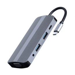 Adapter USB-C 8w1, HDMI, USB-C, PD, VGA, USB 3.1, 2.0, audio, czytnik kart