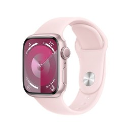 Watch Series 9 GPS, 45mm Koperta z aluminium w kolorze różowym z paskiem sportowy w kolorze jasnoróżowym - M/L
